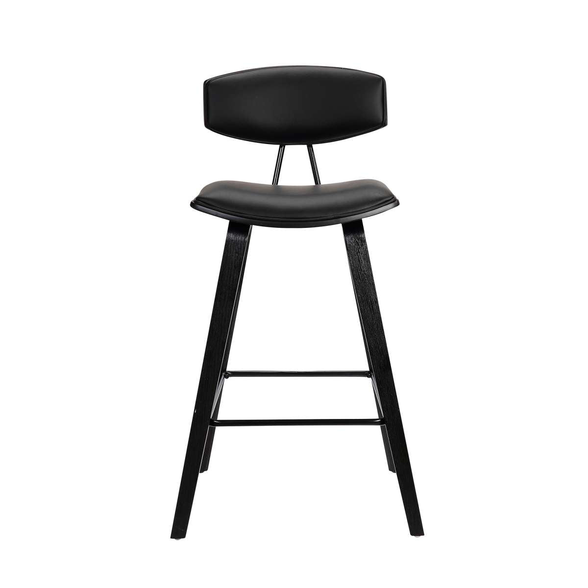 Fox 25.5" Counter Height Black Faux Leather and Black Wood Mid-Century Modern Bar Stool By Armen Living | Bar Stools | Modishstore - 2