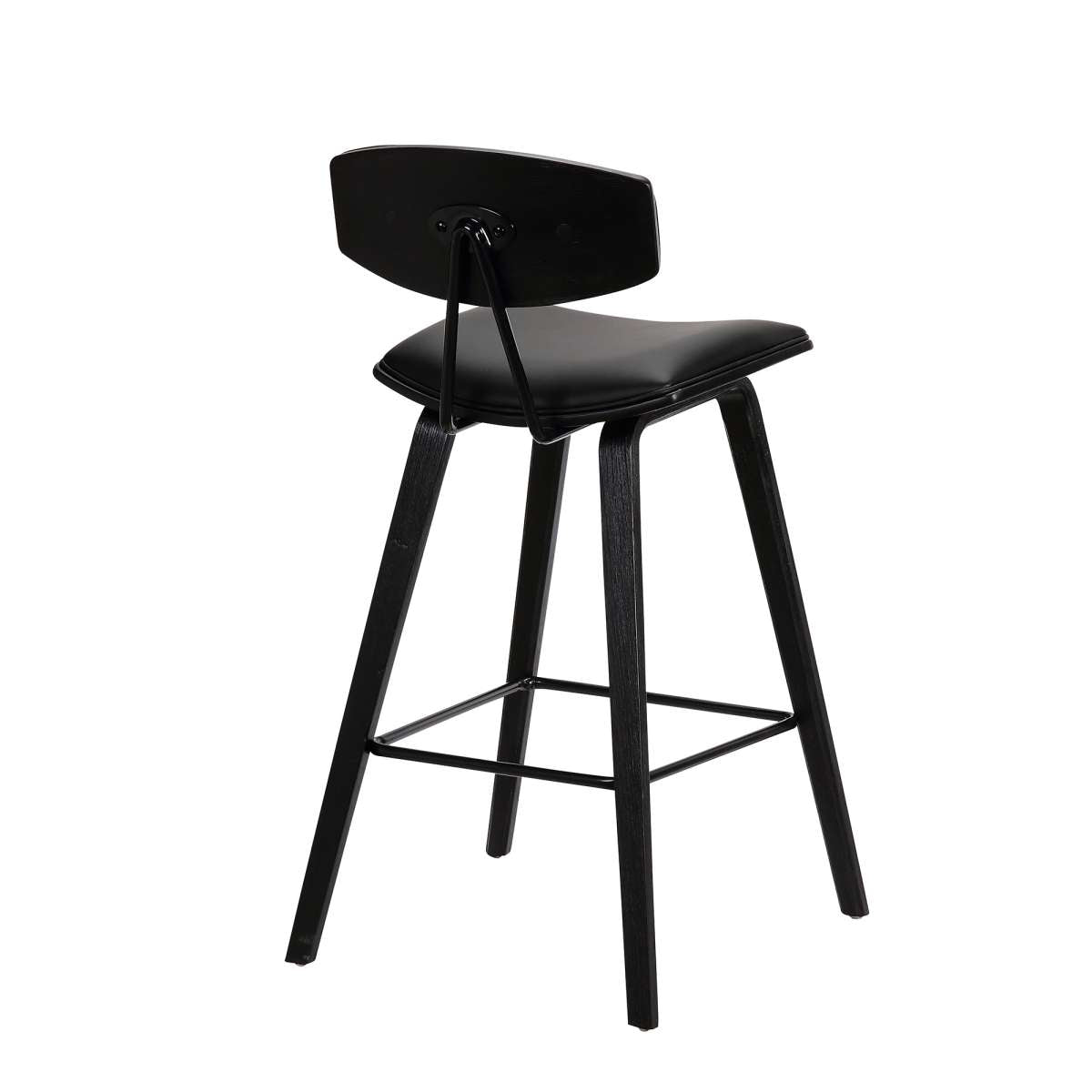 Fox 25.5" Counter Height Black Faux Leather and Black Wood Mid-Century Modern Bar Stool By Armen Living | Bar Stools | Modishstore - 3