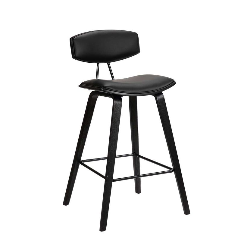 Fox 25.5" Counter Height Black Faux Leather and Black Wood Mid-Century Modern Bar Stool By Armen Living | Bar Stools | Modishstore