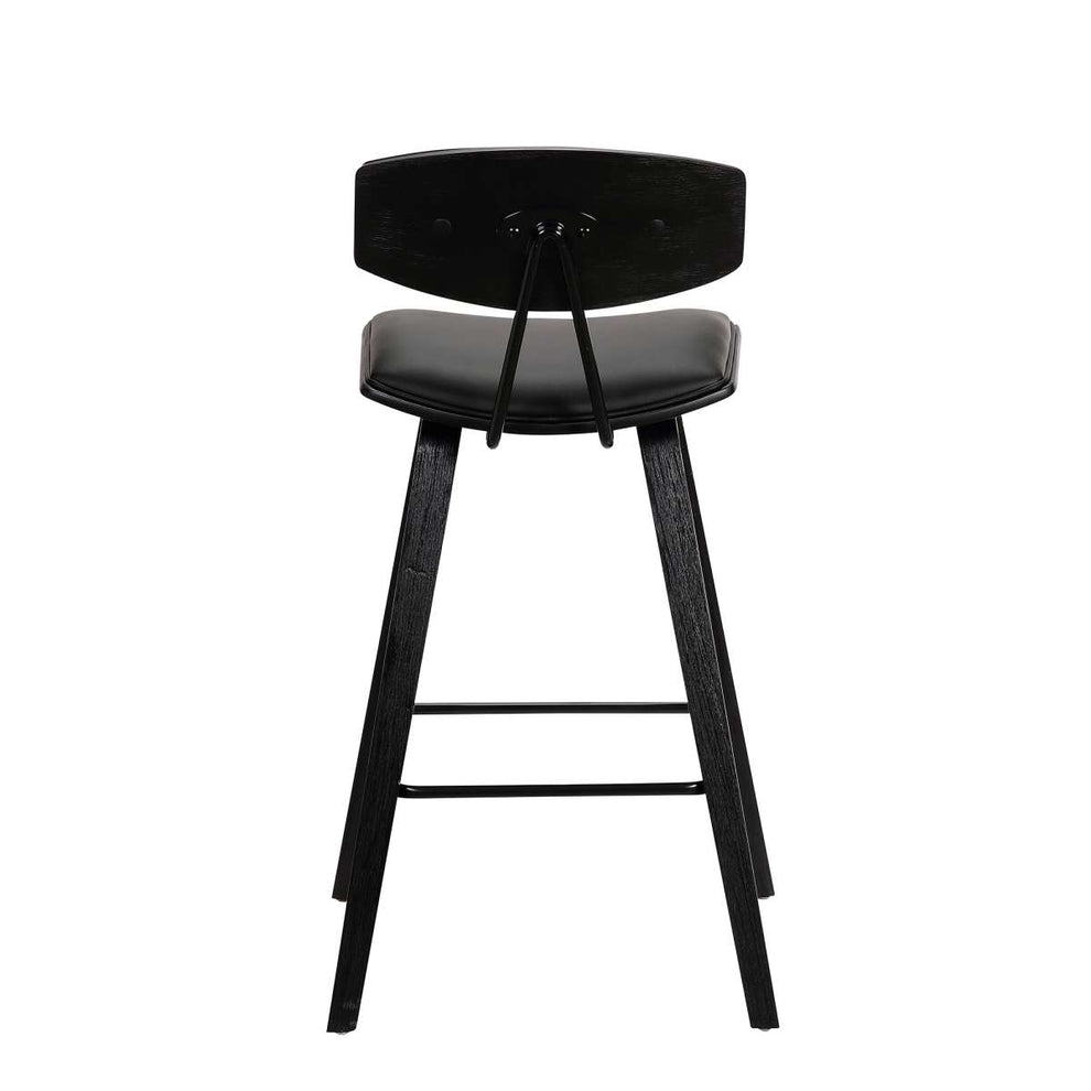 Fox 28.5" Bar Height Black Faux Leather and Black Wood Mid-Century Modern Bar Stool By Armen Living | Bar Stools | Modishstore - 4