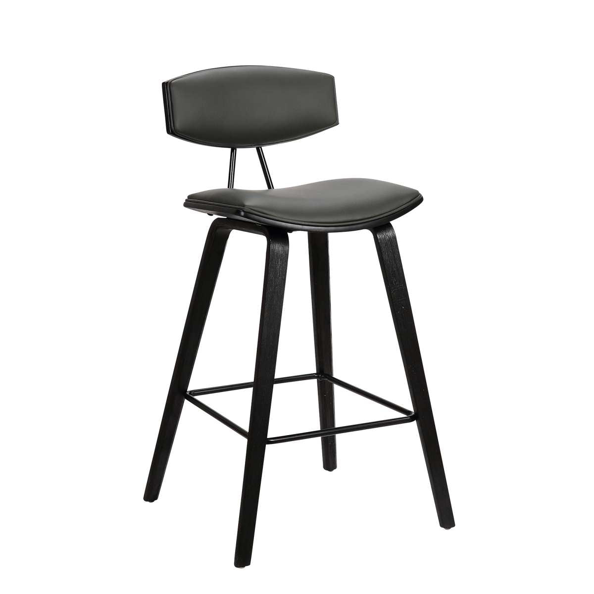 Fox 25.5" Counter Height Grey Faux Leather and Black Wood Mid-Century Modern Bar Stool By Armen Living | Bar Stools | Modishstore