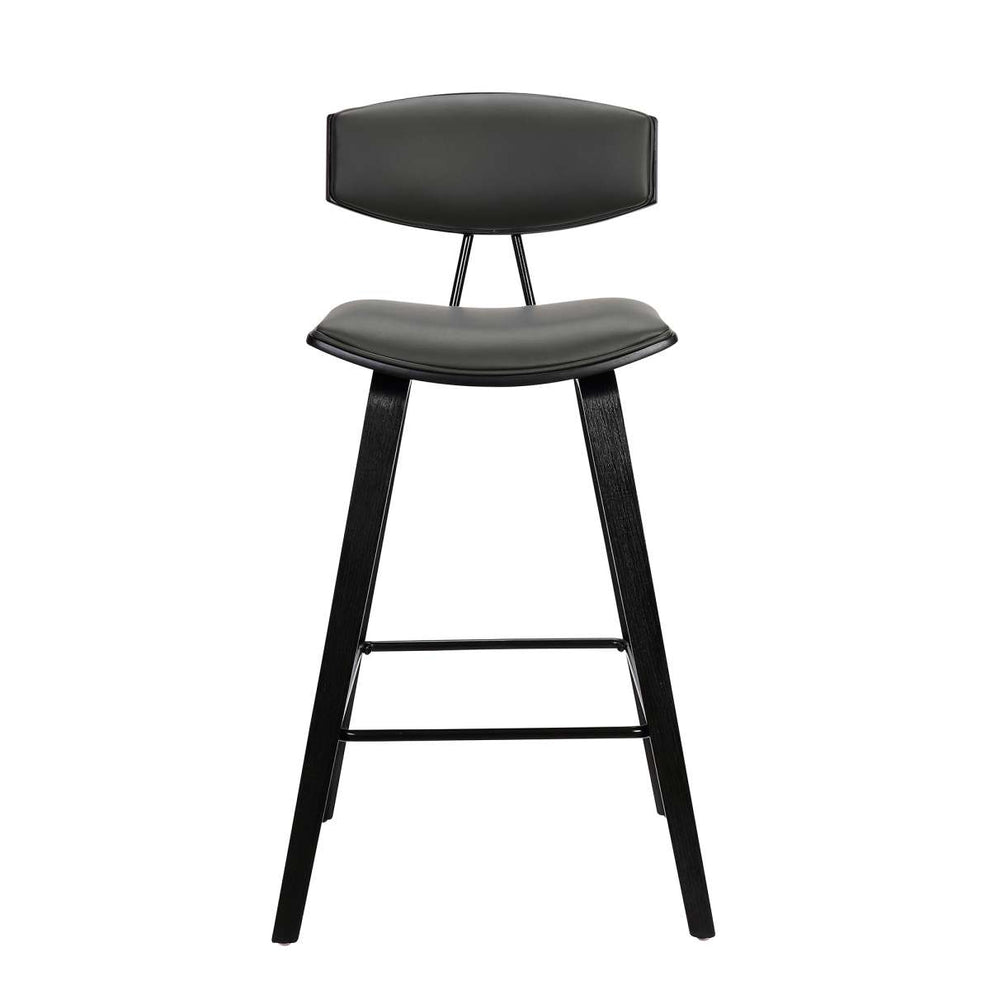 Fox 28.5" Bar Height Grey Faux Leather and Black Wood Mid-Century Modern Bar Stool By Armen Living | Bar Stools | Modishstore - 2