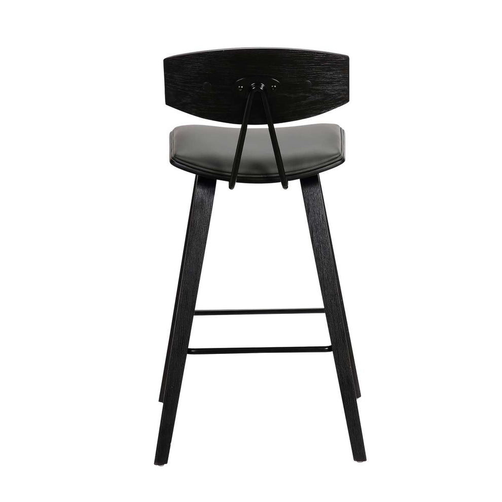 Fox 28.5" Bar Height Grey Faux Leather and Black Wood Mid-Century Modern Bar Stool By Armen Living | Bar Stools | Modishstore - 4