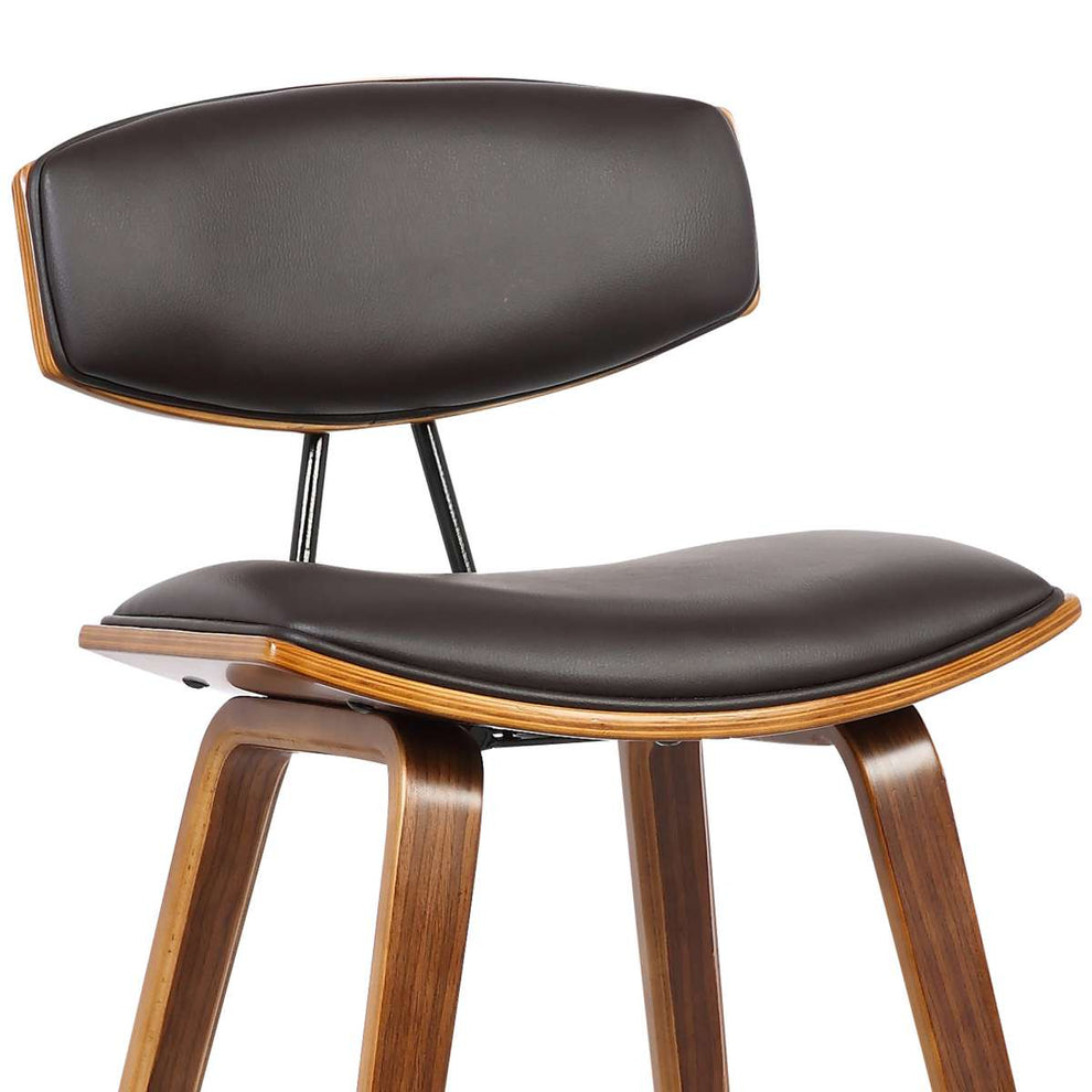 Fox 28.5" Bar Height Brown Faux Leather and Walnut Wood Mid-Century Modern Bar Stool By Armen Living | Bar Stools | Modishstore - 4