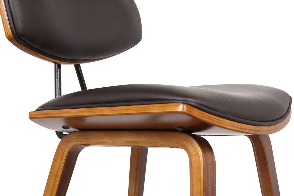 Fox 28.5" Bar Height Brown Faux Leather and Walnut Wood Mid-Century Modern Bar Stool By Armen Living | Bar Stools | Modishstore - 5