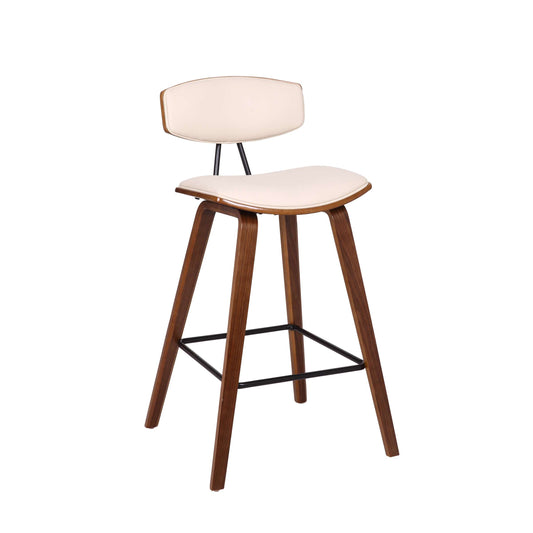 Fox 25.5" Counter Height Cream Faux Leather and Walnut Wood Mid-Century Modern Bar Stool By Armen Living | Bar Stools | Modishstore