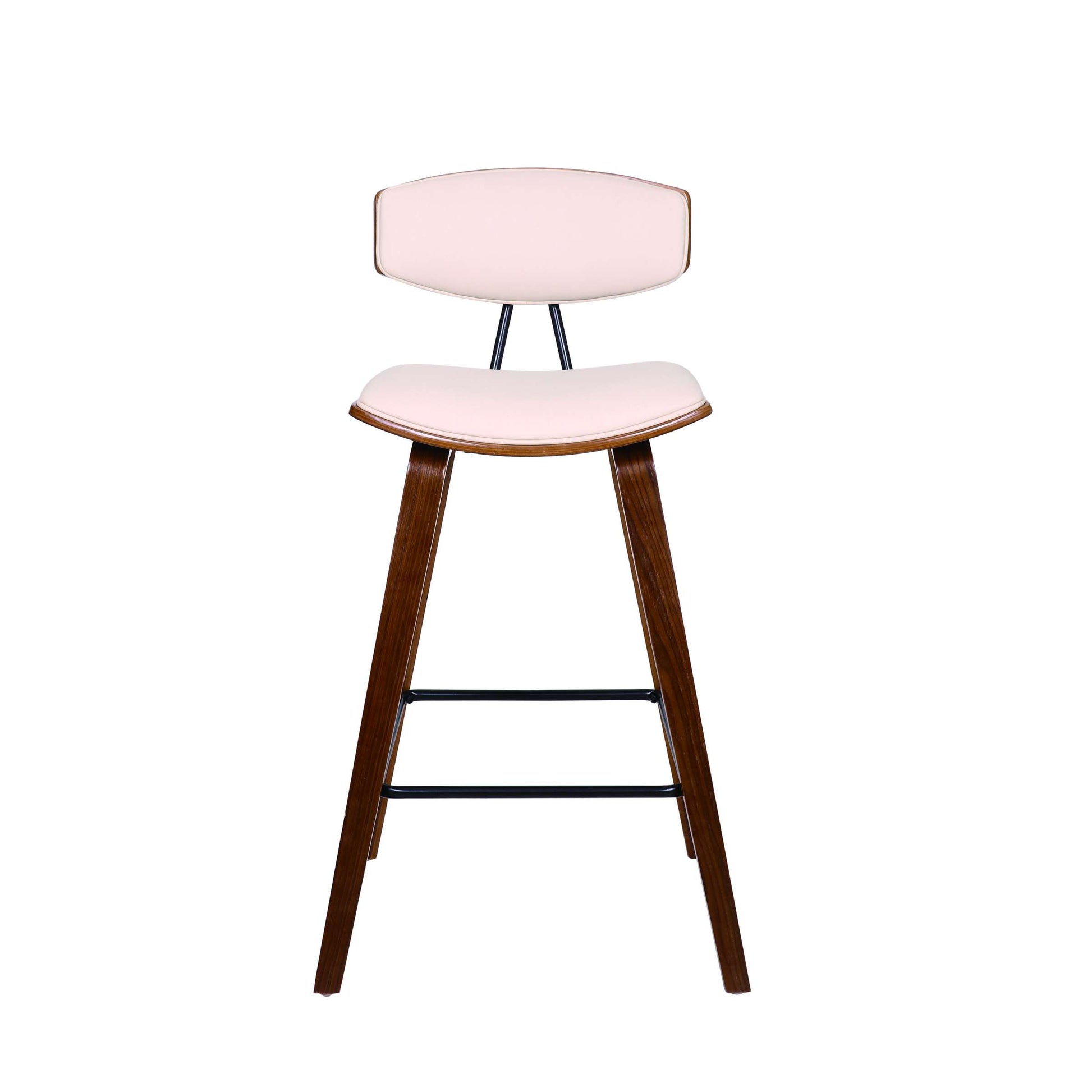 Fox 25.5" Counter Height Cream Faux Leather and Walnut Wood Mid-Century Modern Bar Stool By Armen Living | Bar Stools | Modishstore - 2