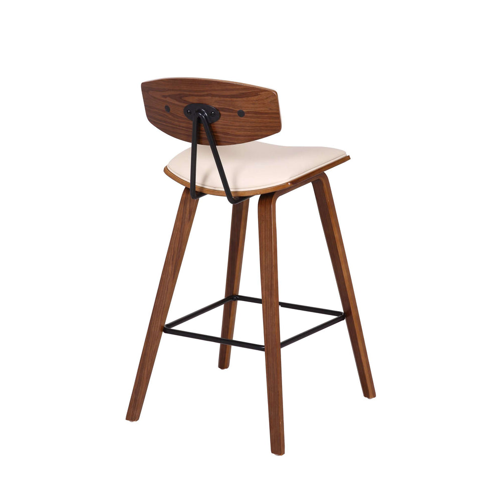Fox 25.5" Counter Height Cream Faux Leather and Walnut Wood Mid-Century Modern Bar Stool By Armen Living | Bar Stools | Modishstore - 3