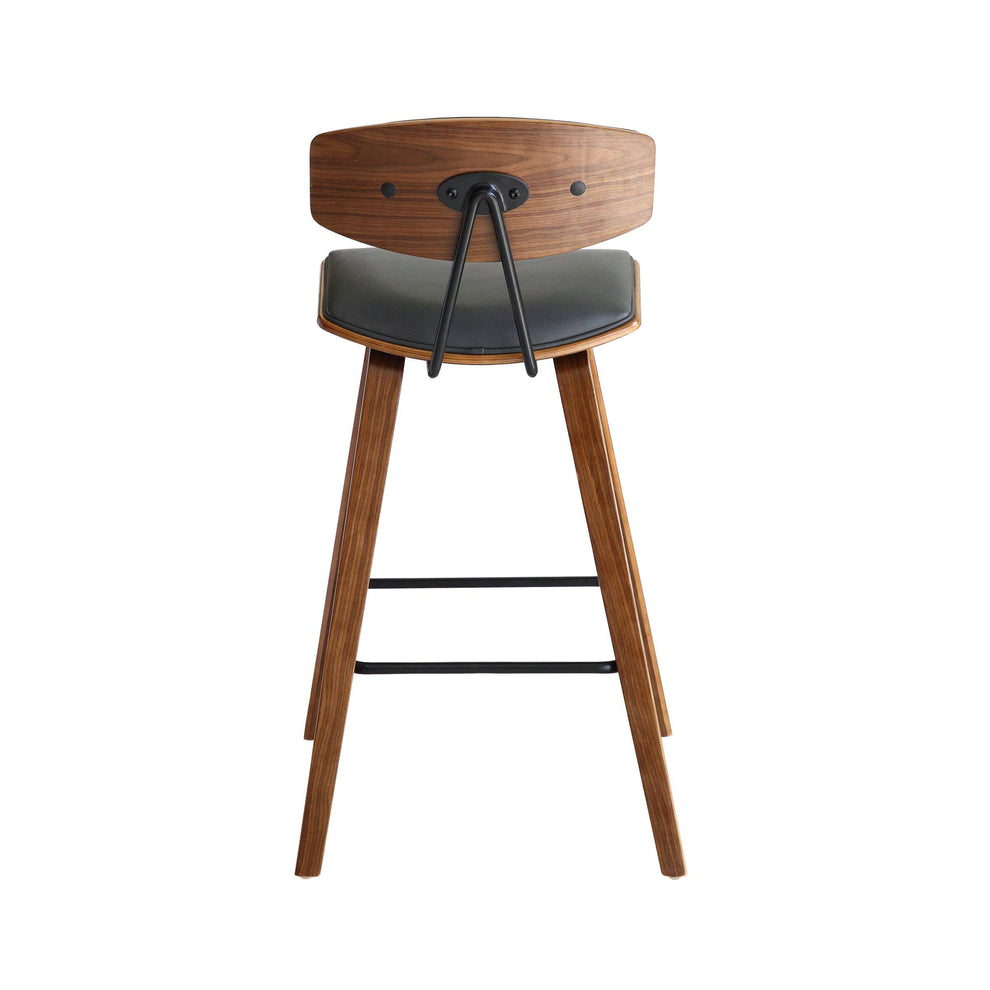 Fox 25.5" Counter Height Grey Faux Leather and Walnut Wood Mid-Century Modern Bar Stool By Armen Living | Bar Stools | Modishstore - 4