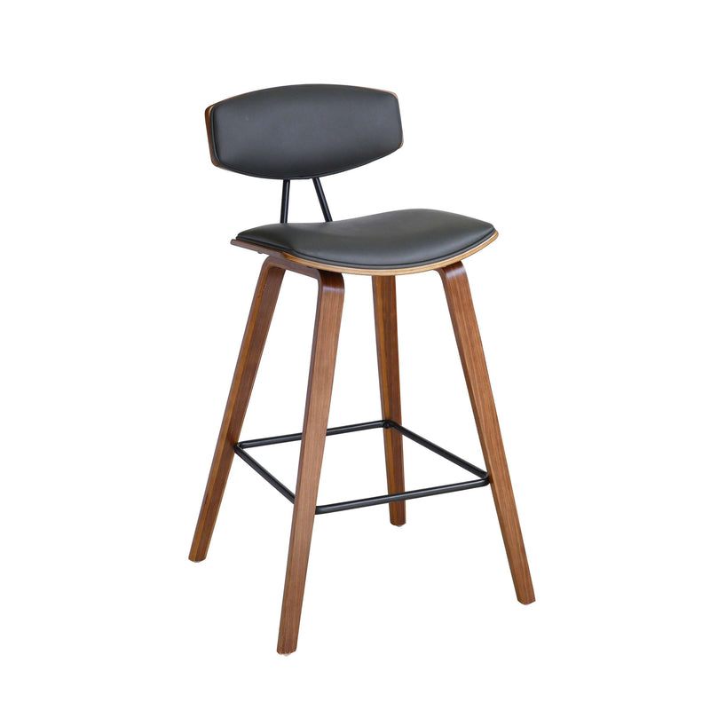 Fox 25.5" Counter Height Grey Faux Leather and Walnut Wood Mid-Century Modern Bar Stool By Armen Living | Bar Stools | Modishstore
