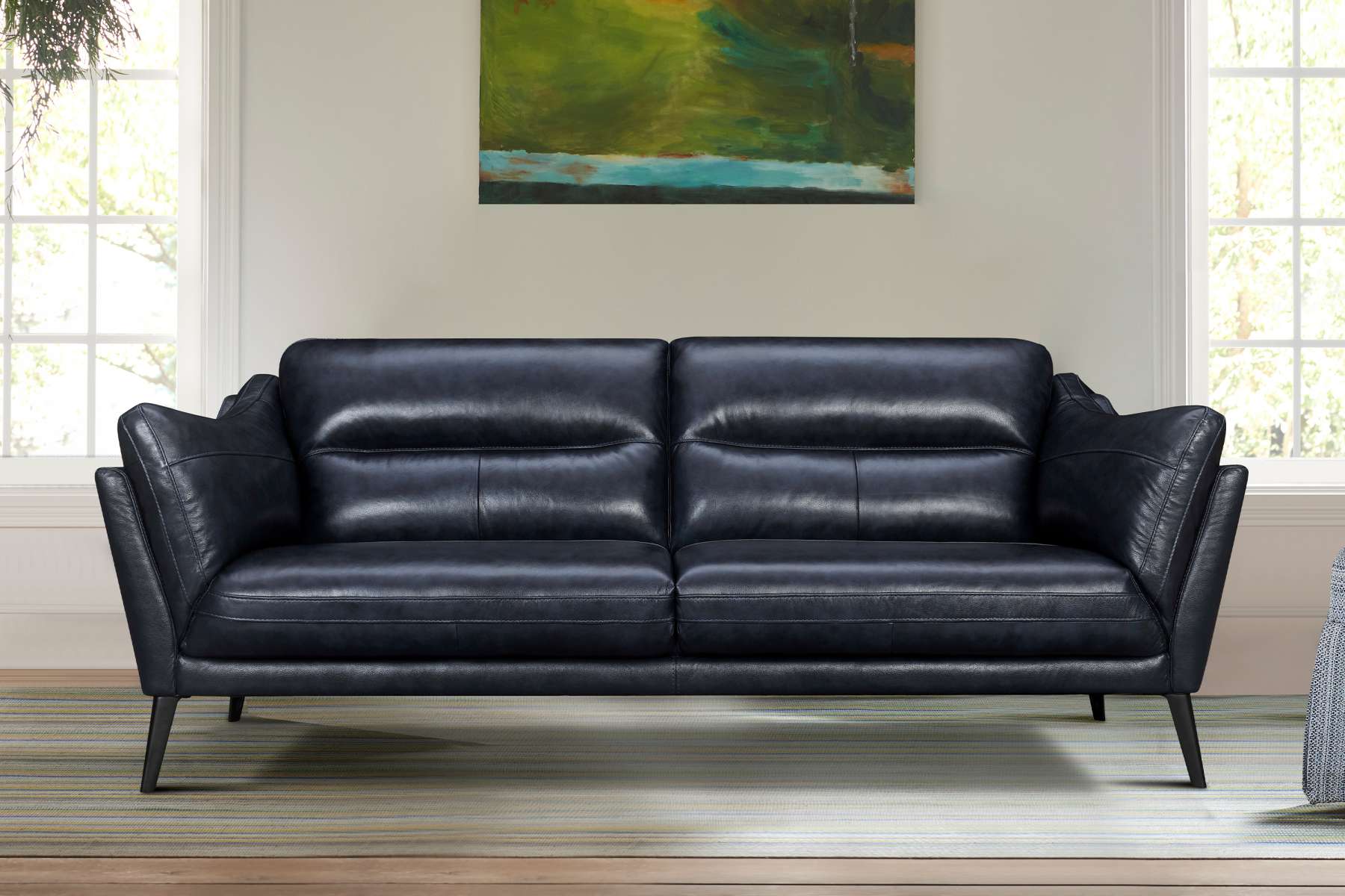 Franz 87" Modern Blue Genuine Leather Sofa By Armen Living | Sofas |  Modishstore 