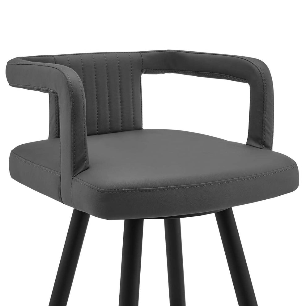 Gabriele 26" Gray Faux Leather and Black Metal Swivel Bar Stool By Armen Living | Bar Stools | Modishstore - 3