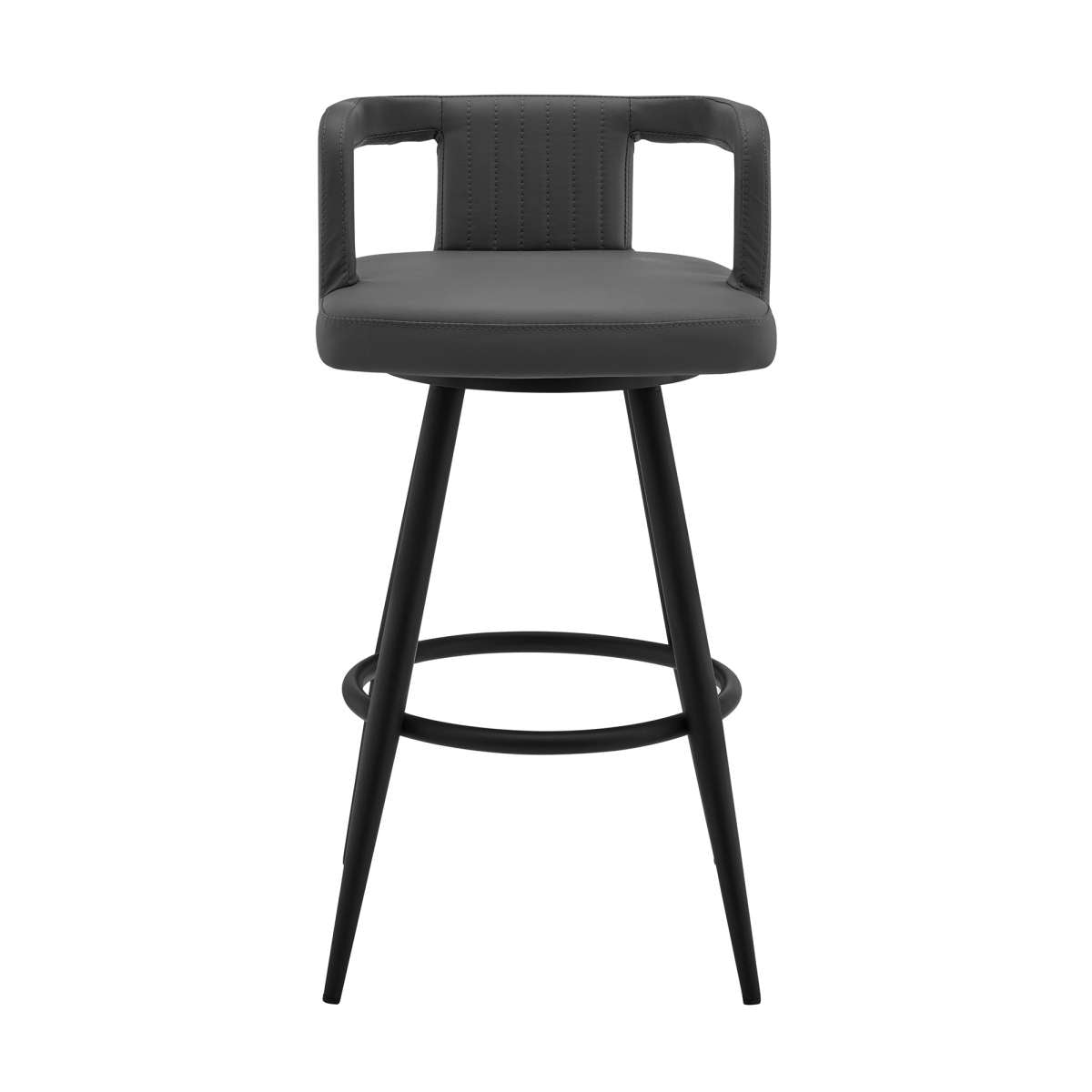 Gabriele 30" Gray Faux Leather and Black Metal Swivel Bar Stool By Armen Living | Bar Stools |  Modishstore  - 3