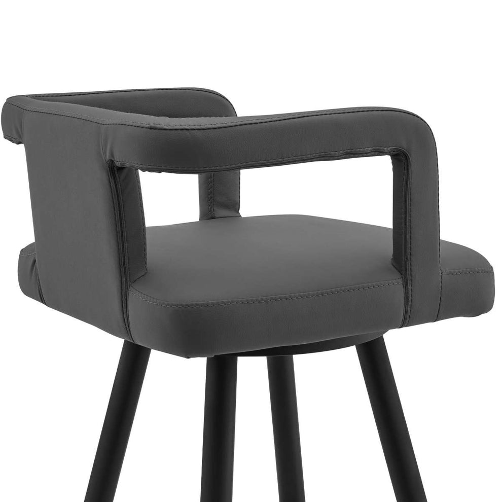 Gabriele 30" Gray Faux Leather and Black Metal Swivel Bar Stool By Armen Living | Bar Stools |  Modishstore  - 6