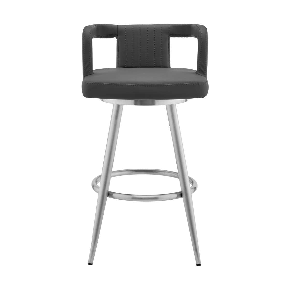 Gabriele 30" Gray Faux Leather and Brushed Stainless Steel Swivel Bar Stool By Armen Living | Bar Stools |  Modishstore  - 7