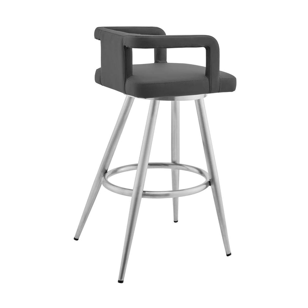 Gabriele 30" Gray Faux Leather and Brushed Stainless Steel Swivel Bar Stool By Armen Living | Bar Stools |  Modishstore  - 2