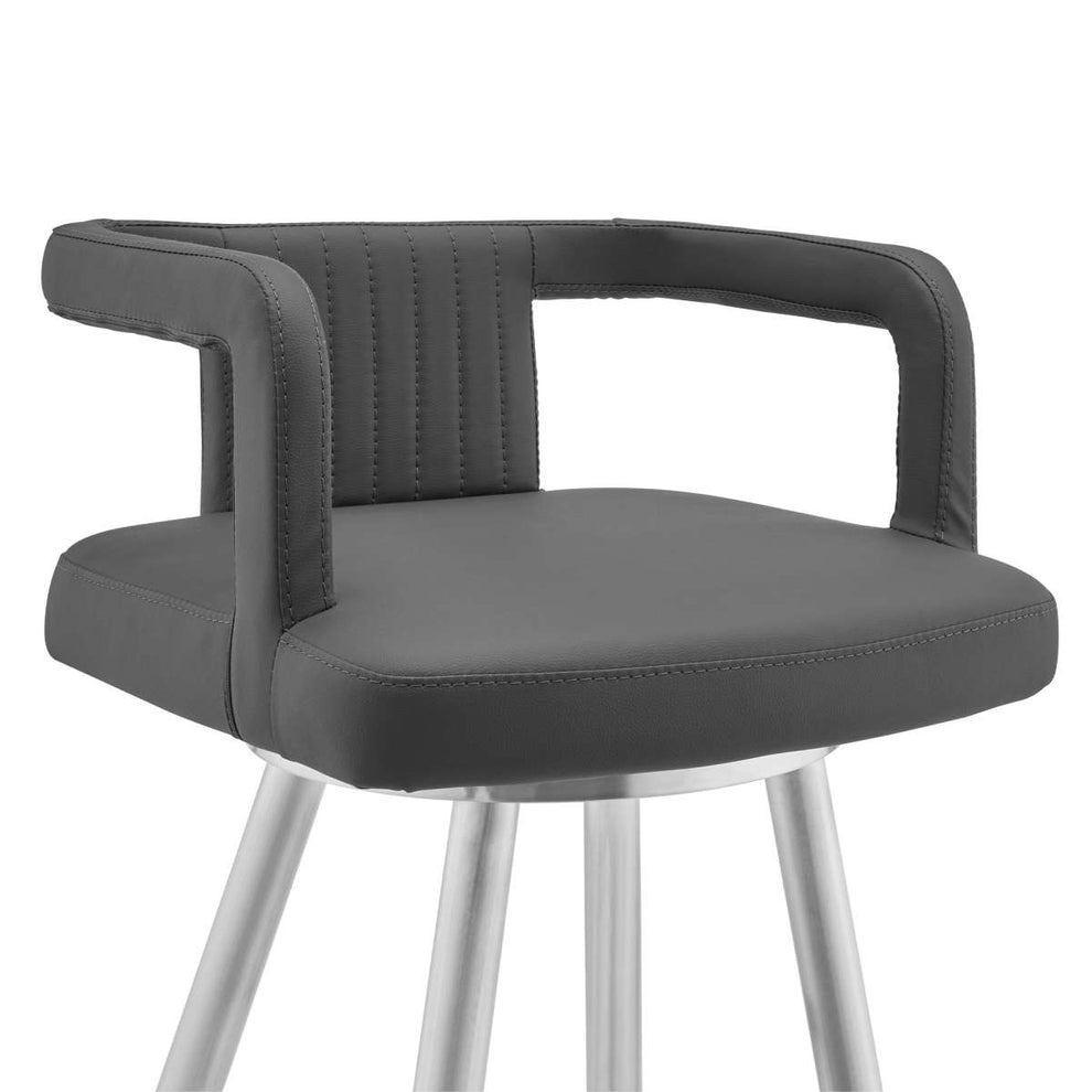 Gabriele 30" Gray Faux Leather and Brushed Stainless Steel Swivel Bar Stool By Armen Living | Bar Stools |  Modishstore  - 3