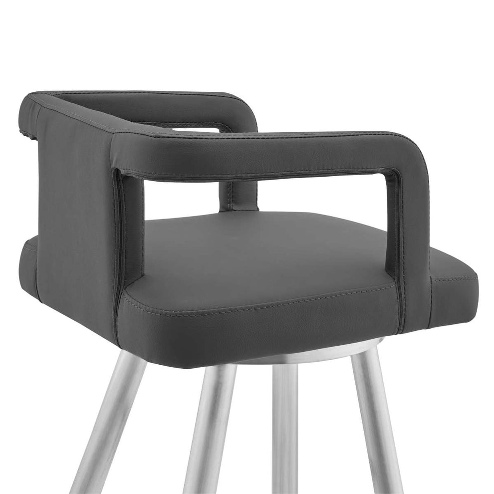 Gabriele 30" Gray Faux Leather and Brushed Stainless Steel Swivel Bar Stool By Armen Living | Bar Stools |  Modishstore  - 4