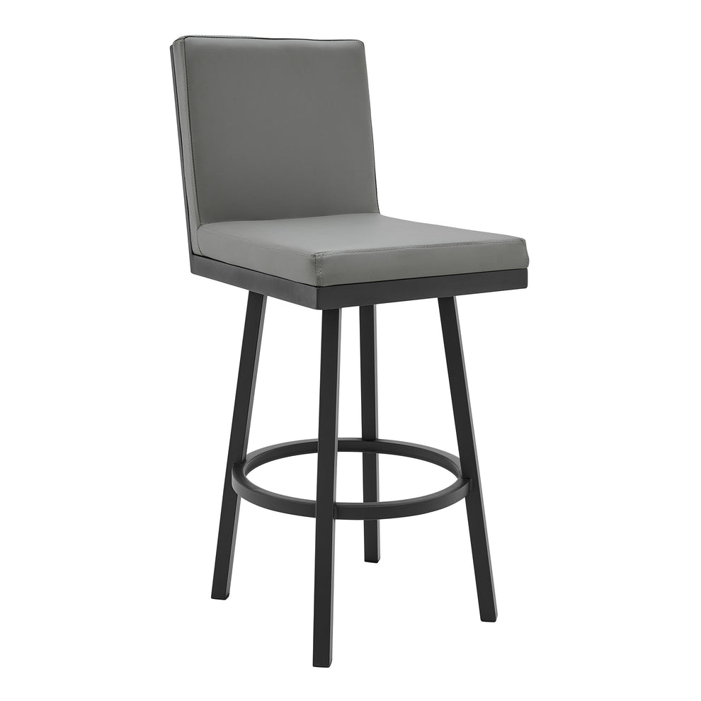 Gem Swivel Modern Black Metal and Gray Faux Leather Bar and Counter Stool By Armen Living | Counter Stools | Modishstore - 2