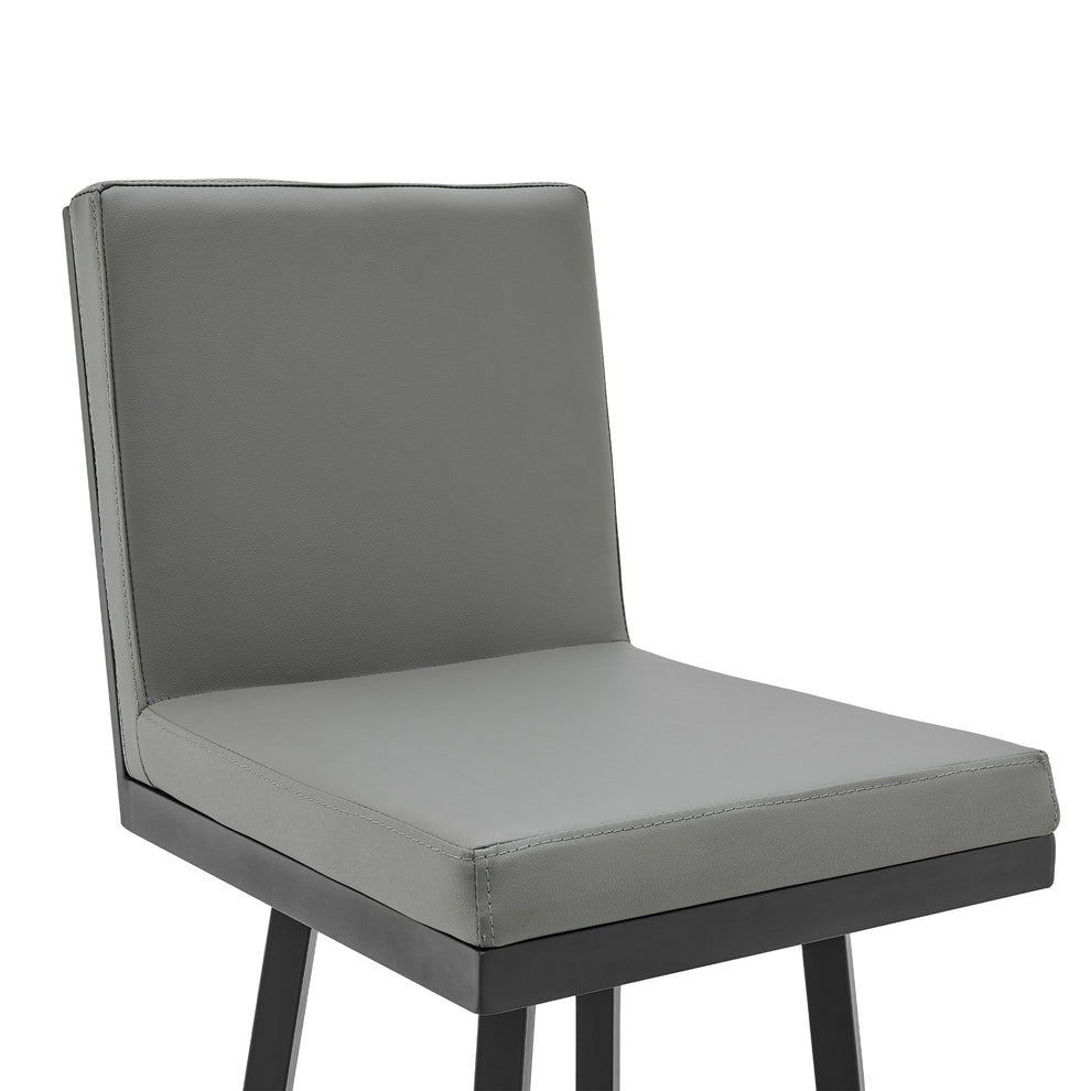 Gem Swivel Modern Black Metal and Gray Faux Leather Bar and Counter Stool By Armen Living | Counter Stools | Modishstore - 5