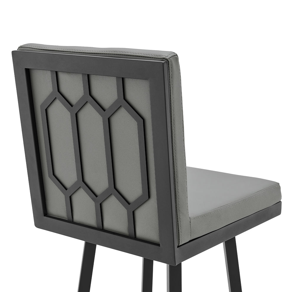 Gem Swivel Modern Black Metal and Gray Faux Leather Bar and Counter Stool By Armen Living | Counter Stools | Modishstore - 6