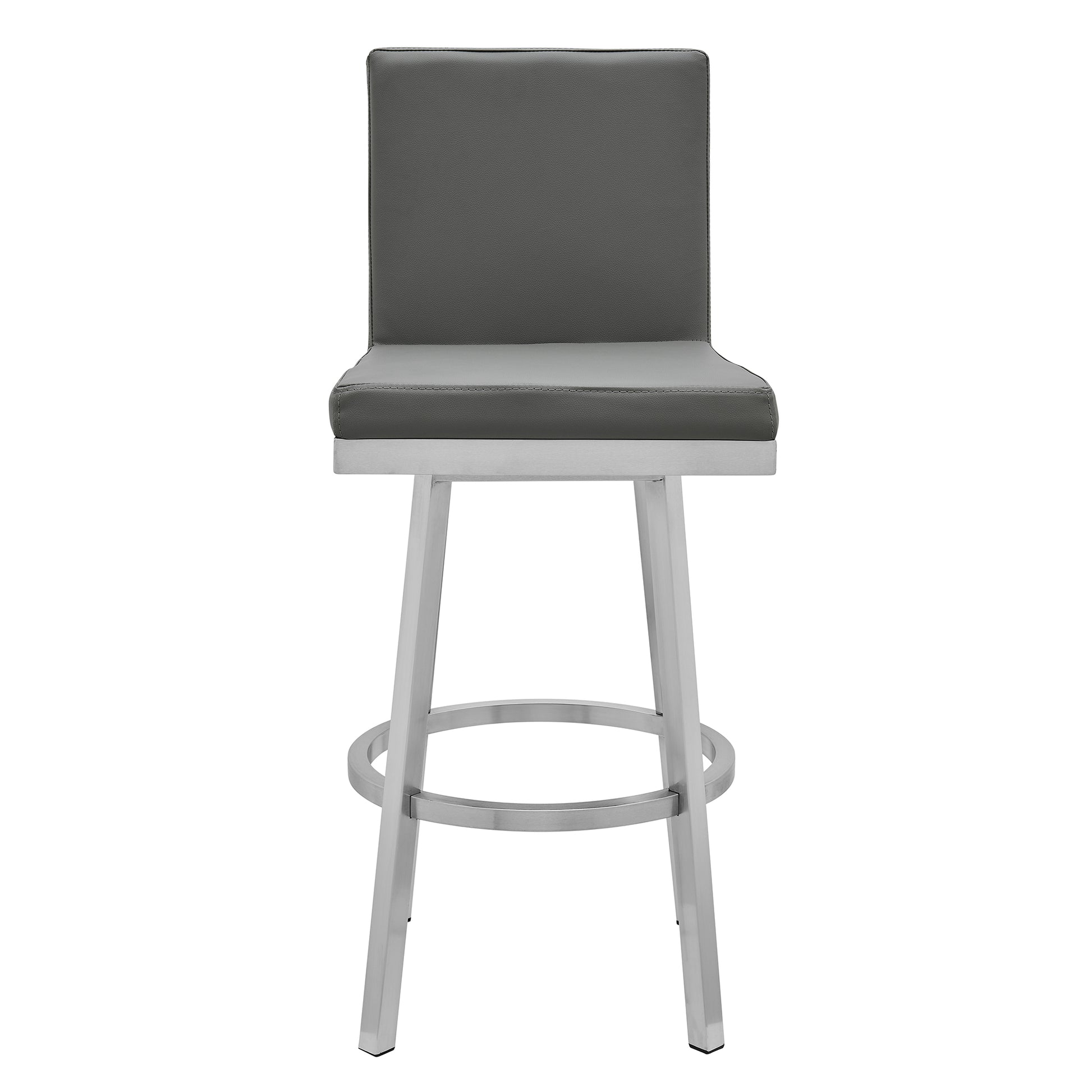 Gem 26" Swivel Modern Metal and Gray Faux Leather Bar and Counter Stool By Armen Living | Counter Stools | Modishstore - 3
