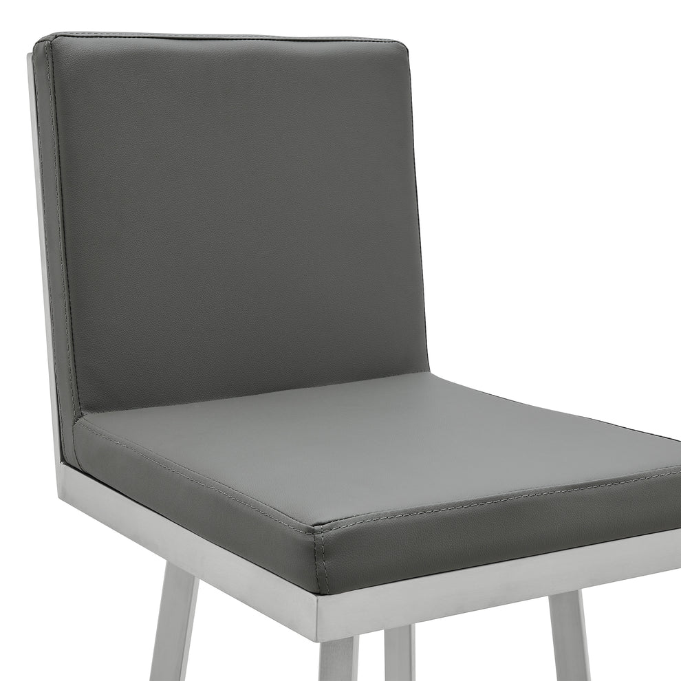 Gem 30" Swivel Modern Metal and Gray Faux Leather Bar and Counter Stool By Armen Living | Counter Stools | Modishstore - 5