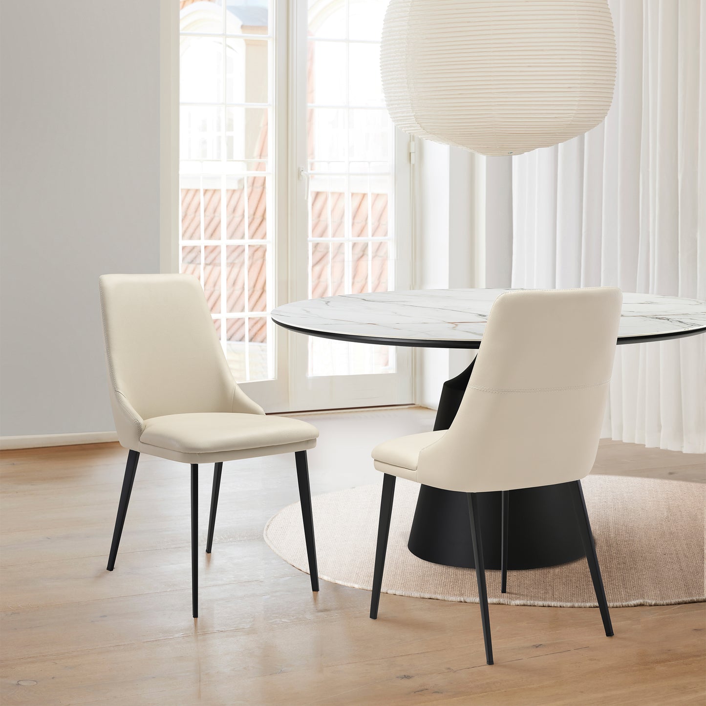 Genesis Upholstered Dining Chair in Beige Faux Leather with Black Metal Legs - Set of 2 By Armen Living | Dining Chairs | Modishstore