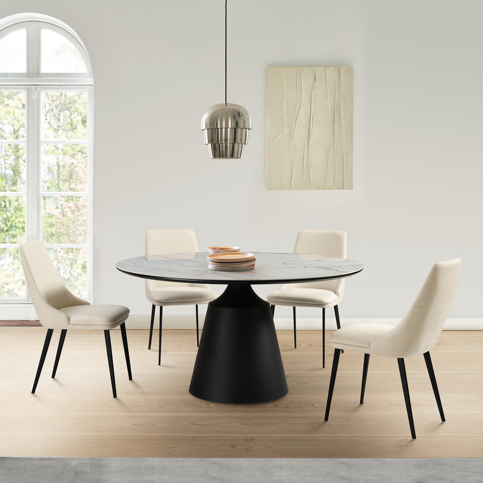 Genesis Upholstered Dining Chair in Beige Faux Leather with Black Metal Legs - Set of 2 By Armen Living | Dining Chairs | Modishstore - 2