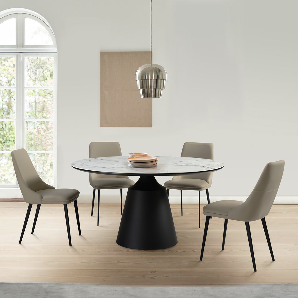 Genesis Upholstered Dining Chair in Taupe Gray Faux Leather with Black Metal Legs - Set of 2 By Armen Living | Dining Chairs | Modishstore - 2