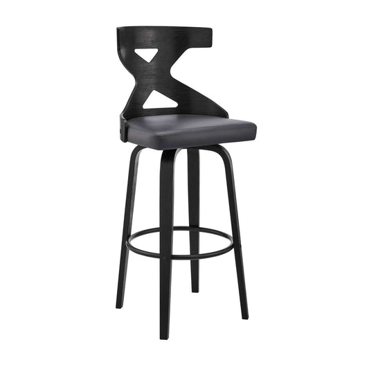Gayle 30" Swivel Cross Back Grey Faux Leather and Black Wood Bar Stool By Armen Living | Bar Stools | Modishstore