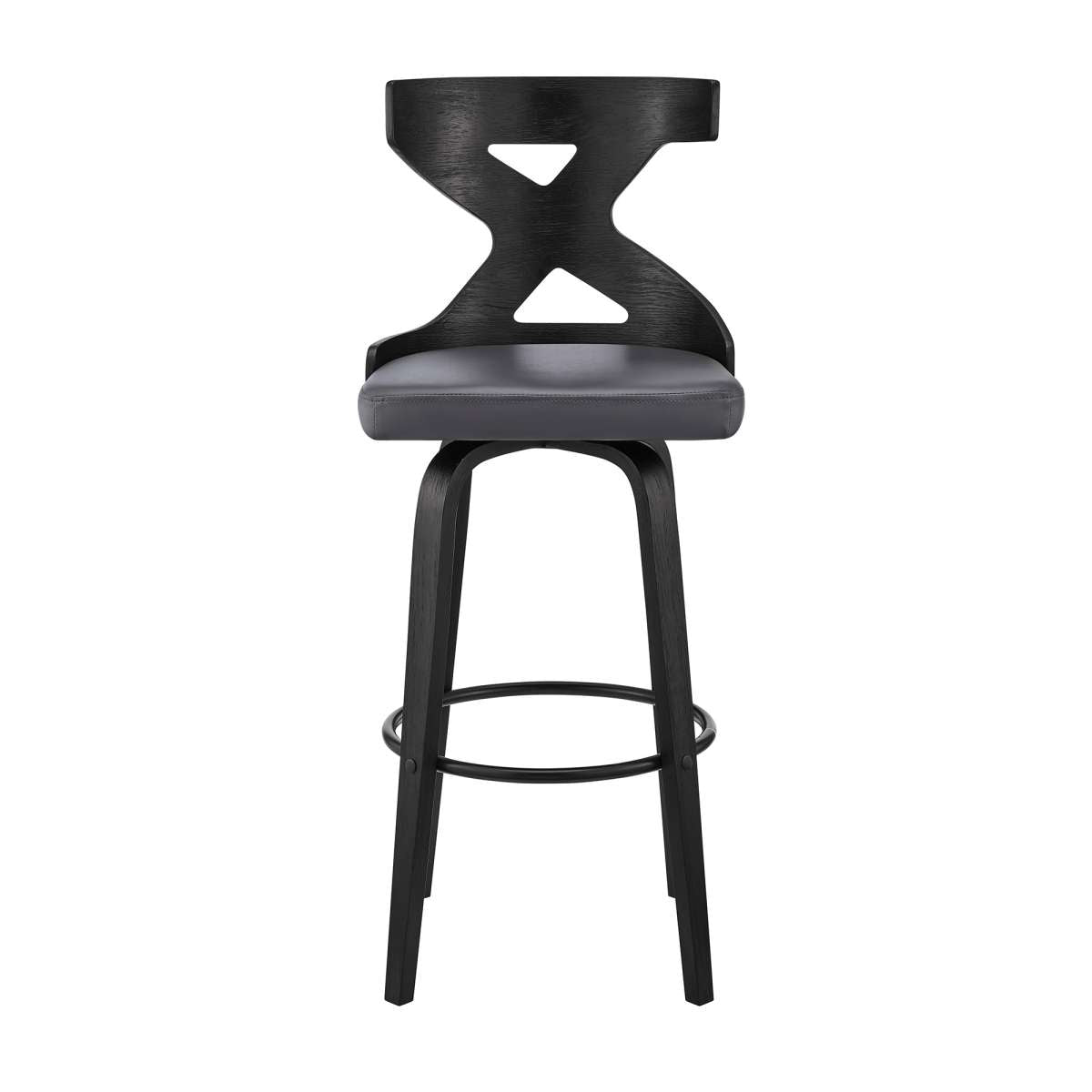 Gayle 30" Swivel Cross Back Grey Faux Leather and Black Wood Bar Stool By Armen Living | Bar Stools | Modishstore - 2