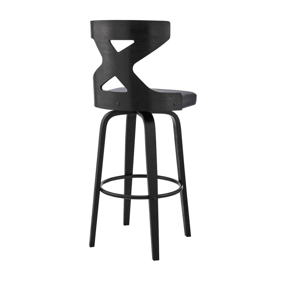 Gayle 30" Swivel Cross Back Grey Faux Leather and Black Wood Bar Stool By Armen Living | Bar Stools | Modishstore - 3