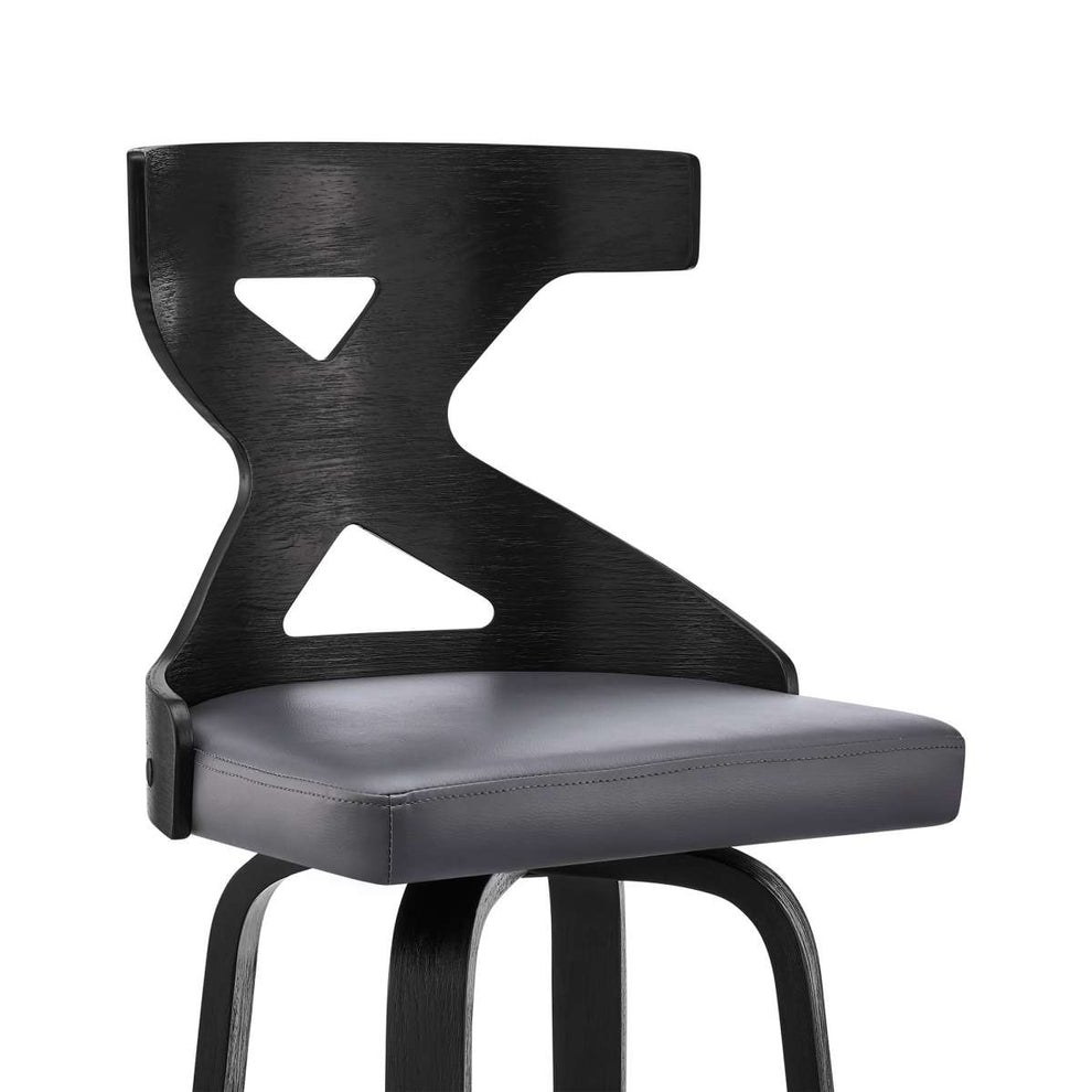 Gayle 30" Swivel Cross Back Grey Faux Leather and Black Wood Bar Stool By Armen Living | Bar Stools | Modishstore - 5