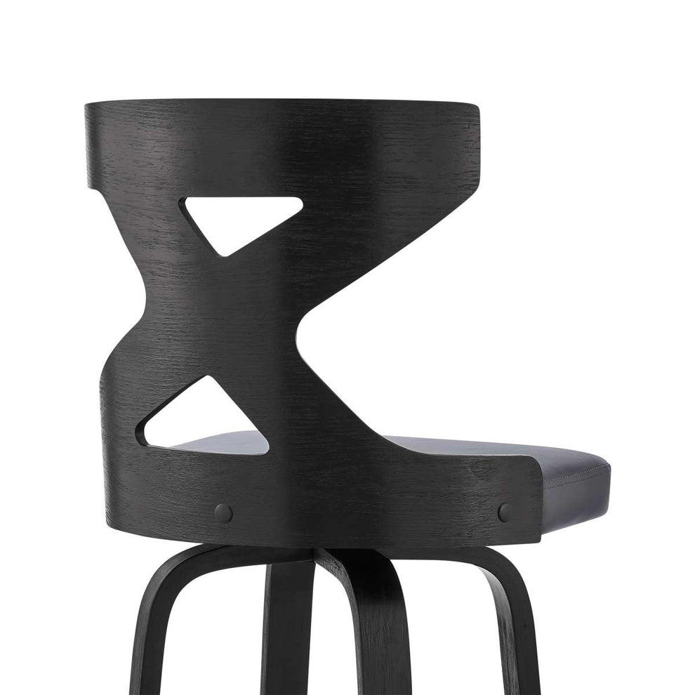 Gayle 30" Swivel Cross Back Grey Faux Leather and Black Wood Bar Stool By Armen Living | Bar Stools | Modishstore - 6