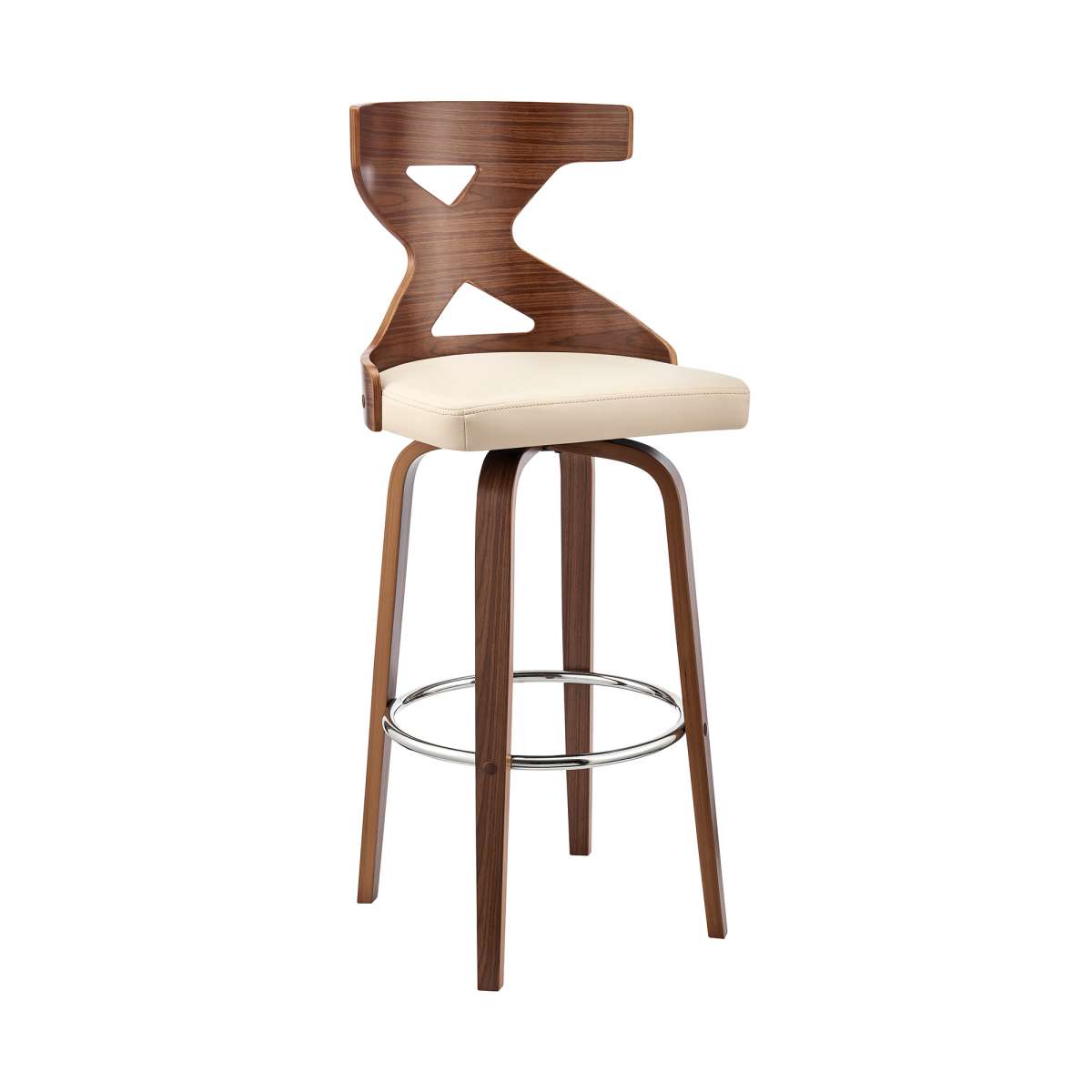 Gayle 30" Swivel Cross Back Cream Faux Leather and Walnut Wood Bar Stool By Armen Living | Bar Stools | Modishstore