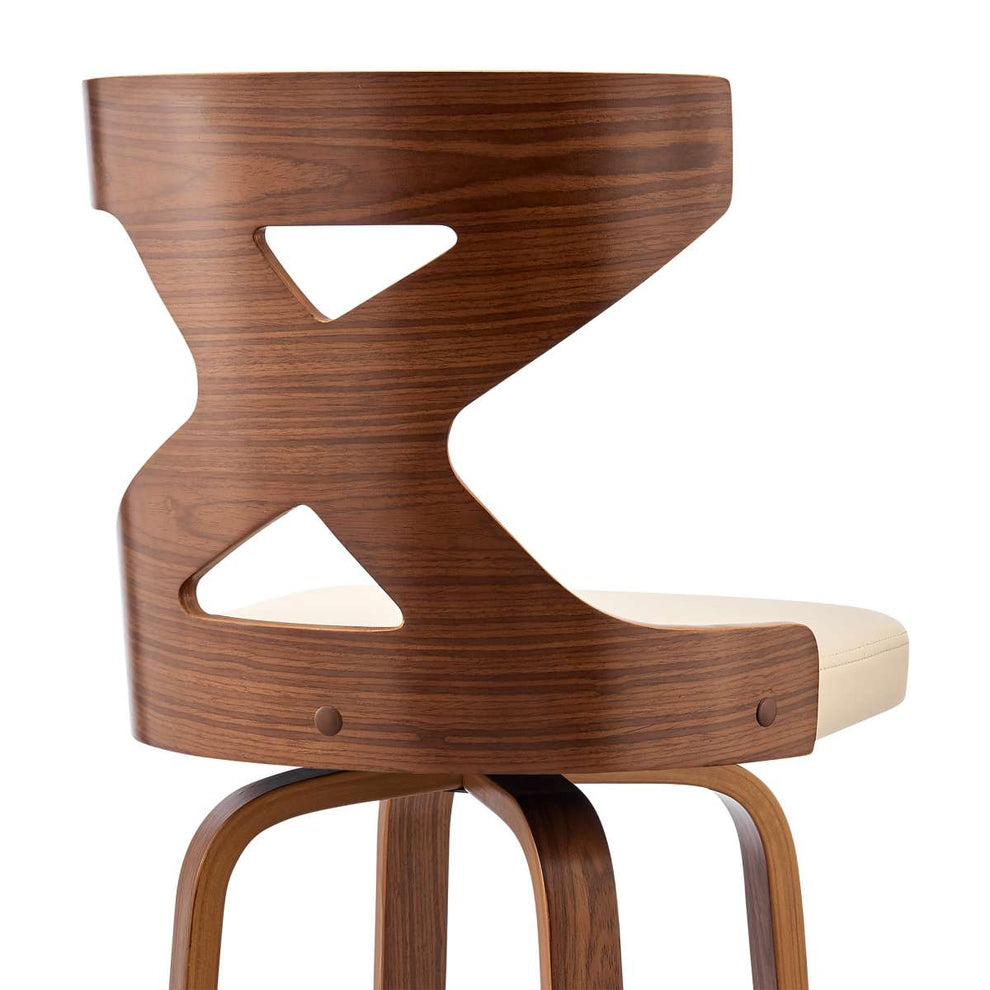 Gayle 30" Swivel Cross Back Cream Faux Leather and Walnut Wood Bar Stool By Armen Living | Bar Stools | Modishstore - 6