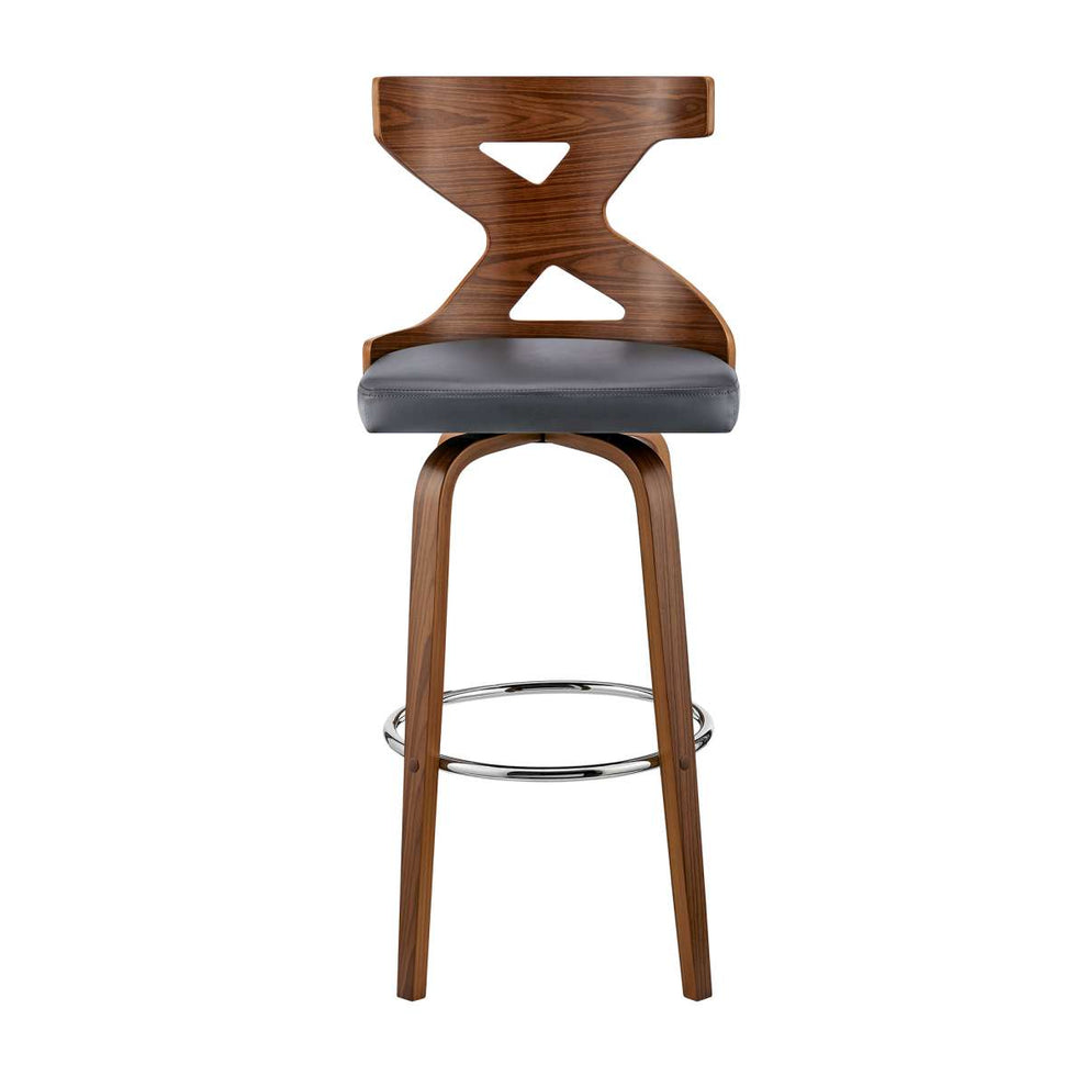 Gayle 26" Swivel Cross Back Grey Faux Leather and Walnut Wood Bar Stool By Armen Living | Bar Stools | Modishstore - 3