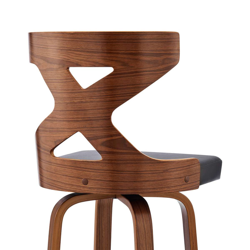 Gayle 26" Swivel Cross Back Grey Faux Leather and Walnut Wood Bar Stool By Armen Living | Bar Stools | Modishstore - 7