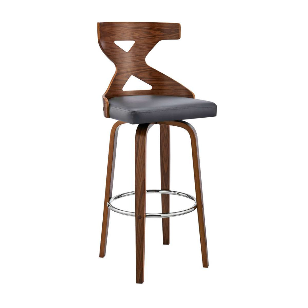 Gayle 30" Swivel Cross Back Grey Faux Leather and Walnut Wood Bar Stool By Armen Living | Bar Stools | Modishstore - 2