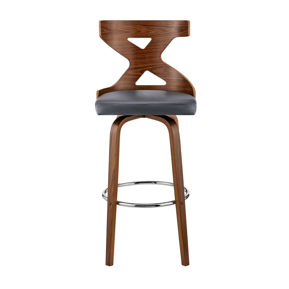 Gayle 30" Swivel Cross Back Grey Faux Leather and Walnut Wood Bar Stool By Armen Living | Bar Stools | Modishstore - 3