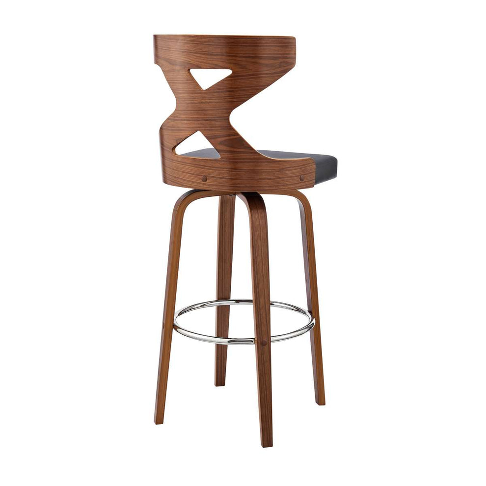 Gayle 30" Swivel Cross Back Grey Faux Leather and Walnut Wood Bar Stool By Armen Living | Bar Stools | Modishstore - 4