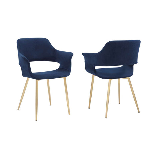 Gigi Blue Velvet Dining Room Chair with Gold Metal Legs - Set of 2 By Armen Living | Dining Chairs | Modishstore
