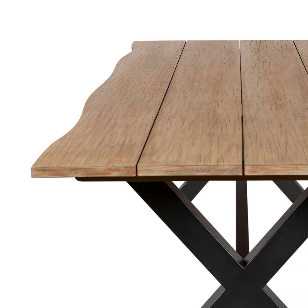 Glendora Outdoor Patio Live Edge Dining Table in Eucalyptus Wood with Black Metal Base By Armen Living | Outdoor Tables | Modishstore - 5
