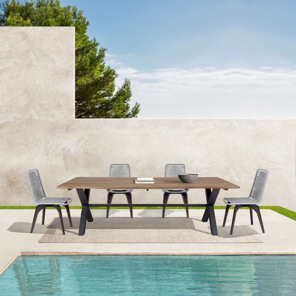 Glendora Outdoor Patio Live Edge Dining Table in Eucalyptus Wood with Black Metal Base By Armen Living | Outdoor Tables | Modishstore - 2