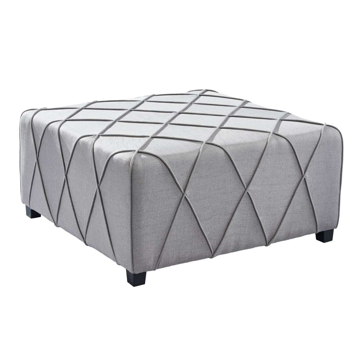 Gemini Contemporary Ottoman in Silver Linen with Piping Accents and Wood Legs By Armen Living | Ottomans | Modishstore - 2