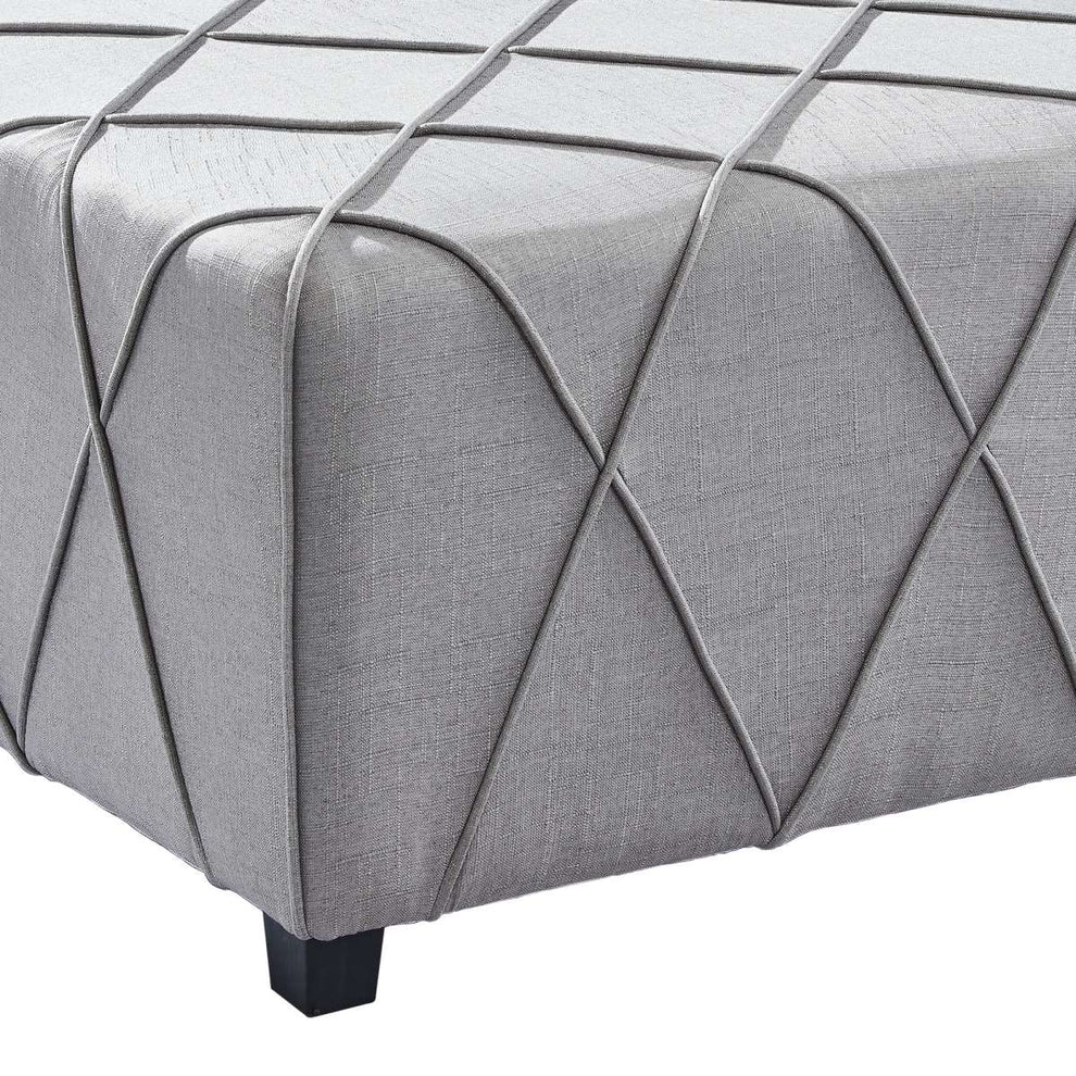Gemini Contemporary Ottoman in Silver Linen with Piping Accents and Wood Legs By Armen Living | Ottomans | Modishstore - 3