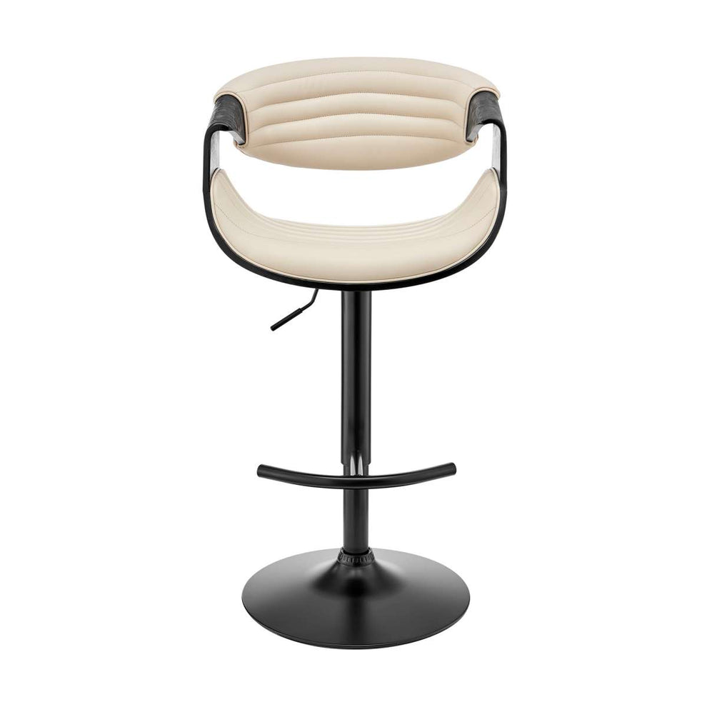 Gionni Adjustable Swivel Cream Faux Leather and Black Wood Bar Stool with Black Base By Armen Living | Bar Stools | Modishstore - 3