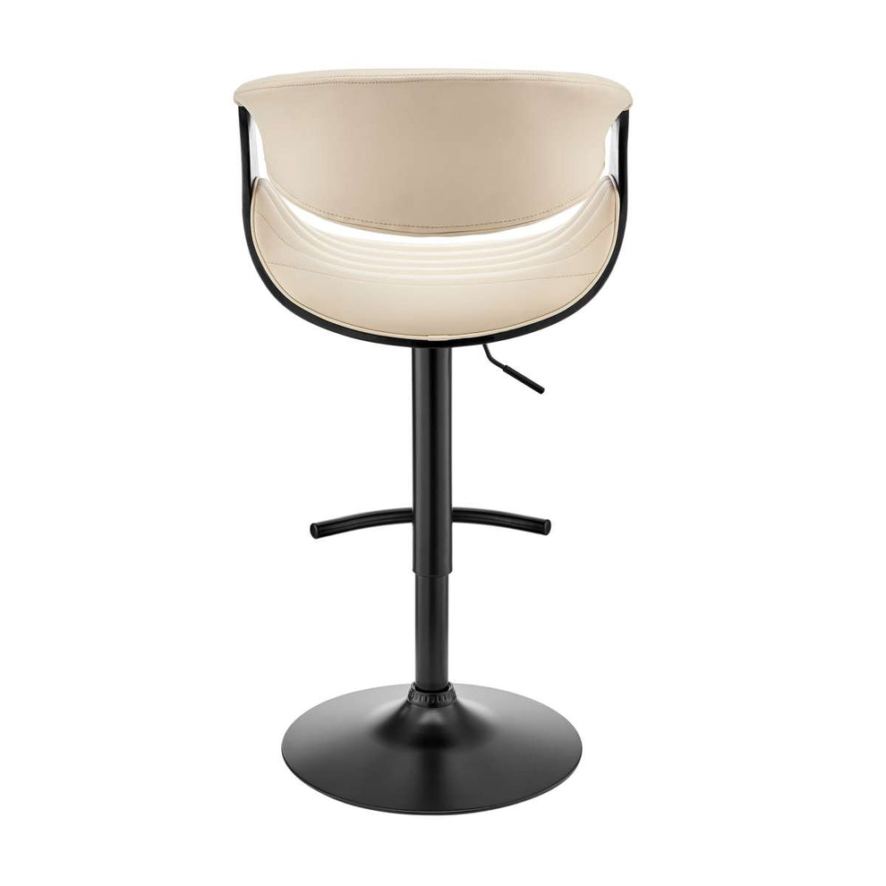 Gionni Adjustable Swivel Cream Faux Leather and Black Wood Bar Stool with Black Base By Armen Living | Bar Stools | Modishstore - 5