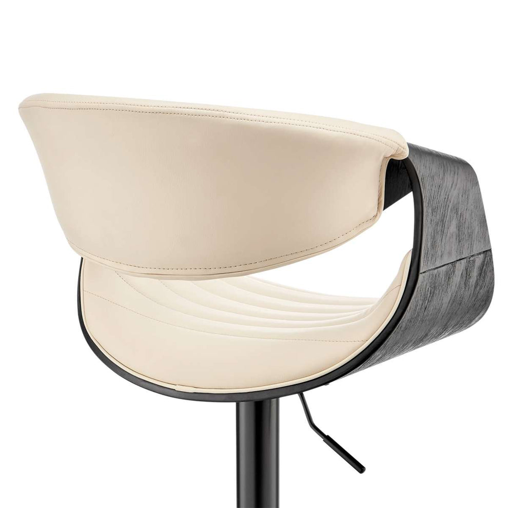 Gionni Adjustable Swivel Cream Faux Leather and Black Wood Bar Stool with Black Base By Armen Living | Bar Stools | Modishstore - 7